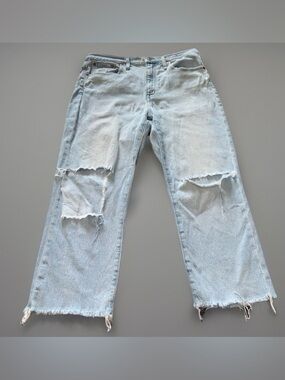 Madewell High Rise Slim Crop Boyjean Womens Jeans Size 30 Light Wash Distressed